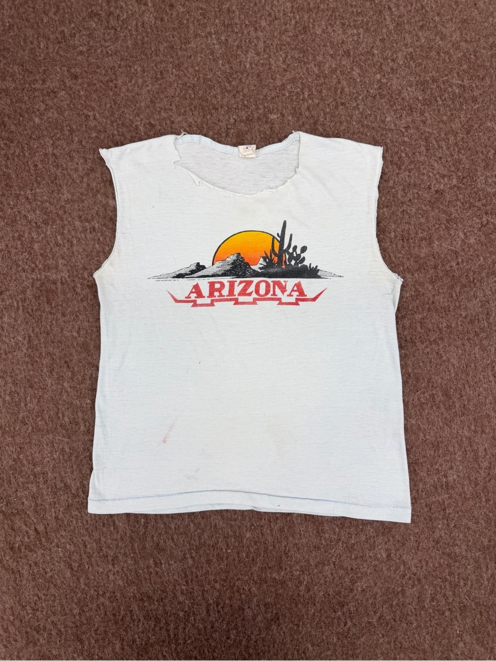 Vintage 80s Fin’s Apparel Arizona Touristy Graphic Shirt with Chopped Sleeves